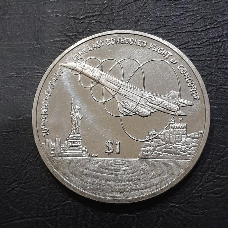 1 доллар 2013 год Виргинские острова (10 лет последнему полету Конкорда).