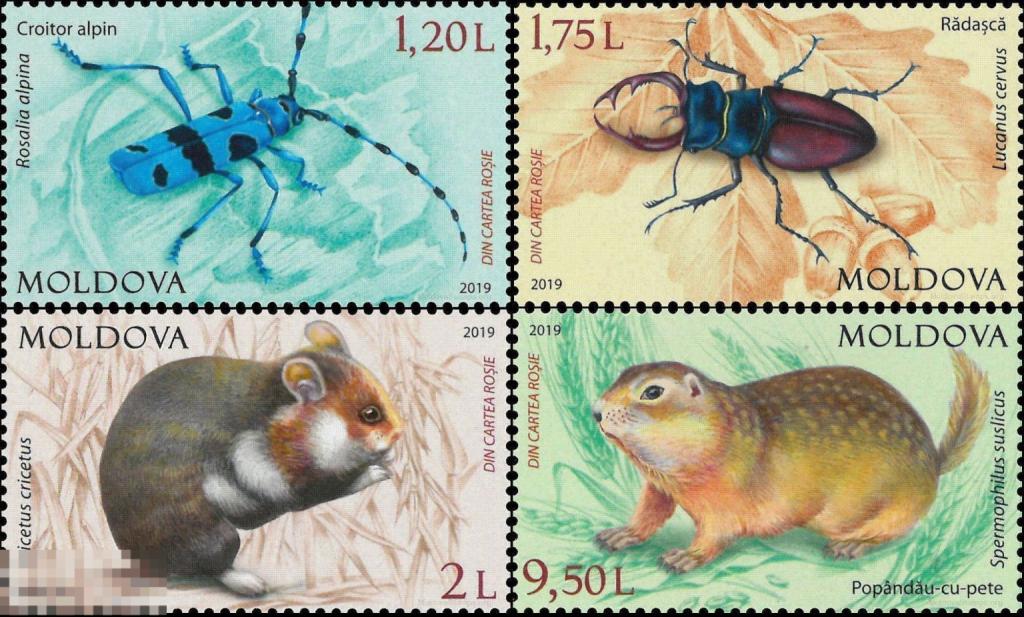 Молдавия (Молдова) 2019 год. Красная книга. Фауна. Жуки и грызуны (звери, насекомые) 4м**