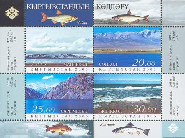 Киргизия (Кыргызстан) 2005 год. Озера Горы Исык-Куль Рыбы (фауна) блок**