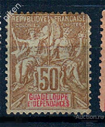 ГВАДЕЛУПА 1900 ФРАНЦУЗСКИЕ КОЛОНИИ НАДПЕЧАТКА АЛЛЕГОРИЯ ЭКЗОТИКА СТАРИННЫЕ МАРКИ 55-2-106