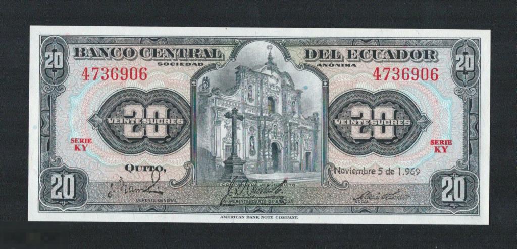 Эквадор 20 сукре 1969 UNC / Дата. Тип 1 /