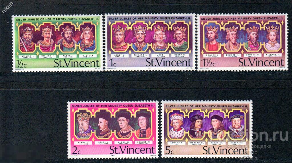 ОСТРОВА СЕНТ ВИНСЕНТ 1977 КОРОЛИ АНГЛИИ  МОНАРХИ  43-5-264