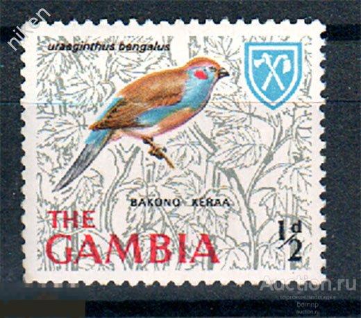 ГАМБИЯ 1966 ФАУНА АФРИКИ ПТИЦЫ КРАСНОУХИЙ АСТРИЛЬД СЕМЕЙСТВО ВЬЮРКОВЫЕ ТКАЧИКИ  25 3 55