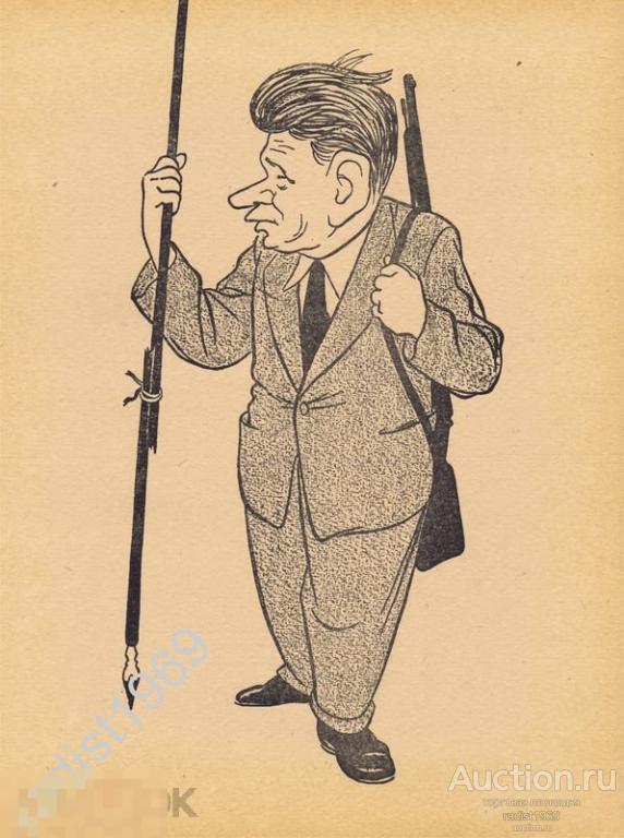 ЦИНКОГРАФИЯ 1956 г. ДРАМАТУРГ НИКОЛАЙ ФЕДОРОВИЧ ПОГОДИН. КАРИКАТУРА, ШАРЖ. ИОСИФ ИГИН
