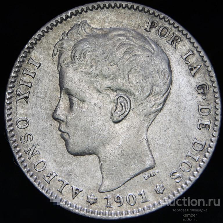 в коллекцию Испания 1 песета 1901 Альфонсо 13 серебро #6895