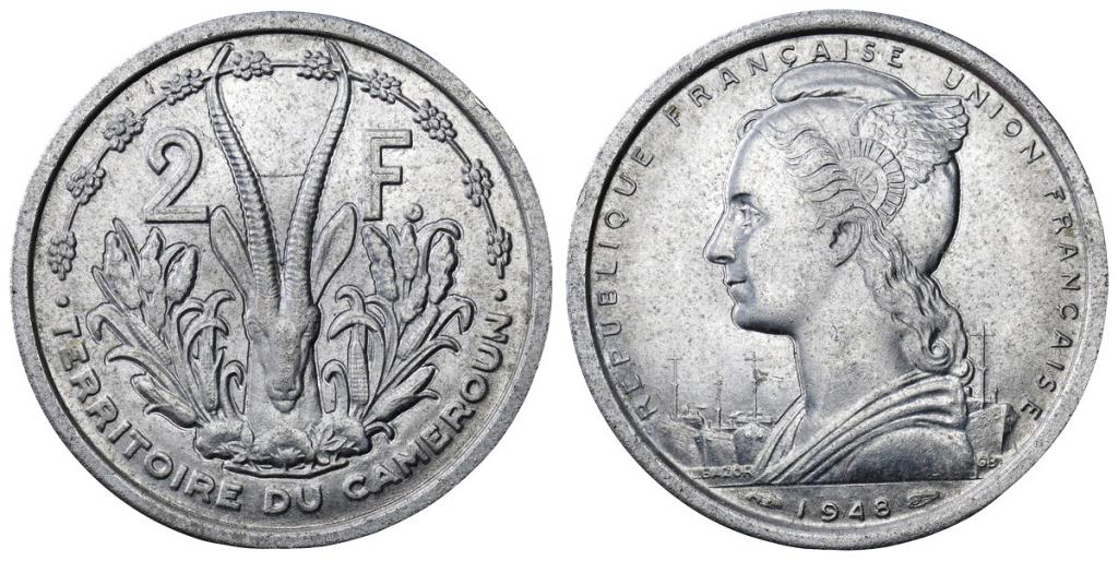 Французский Камерун 2 франка 1948 ННР MS65