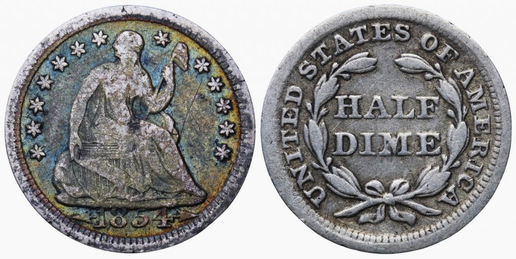 США ½ дайма 1854 ННР VF Det. (YF5078-0099)