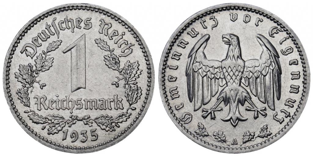 ГЕРМАНИЯ 1 марка 1935A ННР UNC Det. (YF5064-0155)
