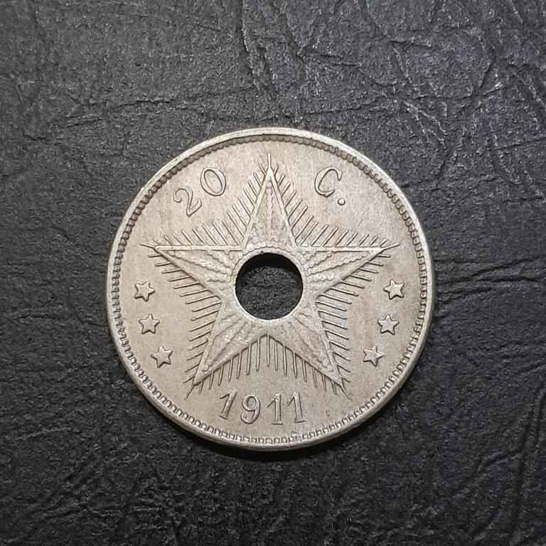 20 сантимов 1911 год Бельгийское Конго.