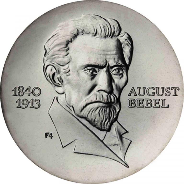 ГДР 20 марок 1973 г. Август Бебель. UNC. Серебро, Оригинал. Идеальная