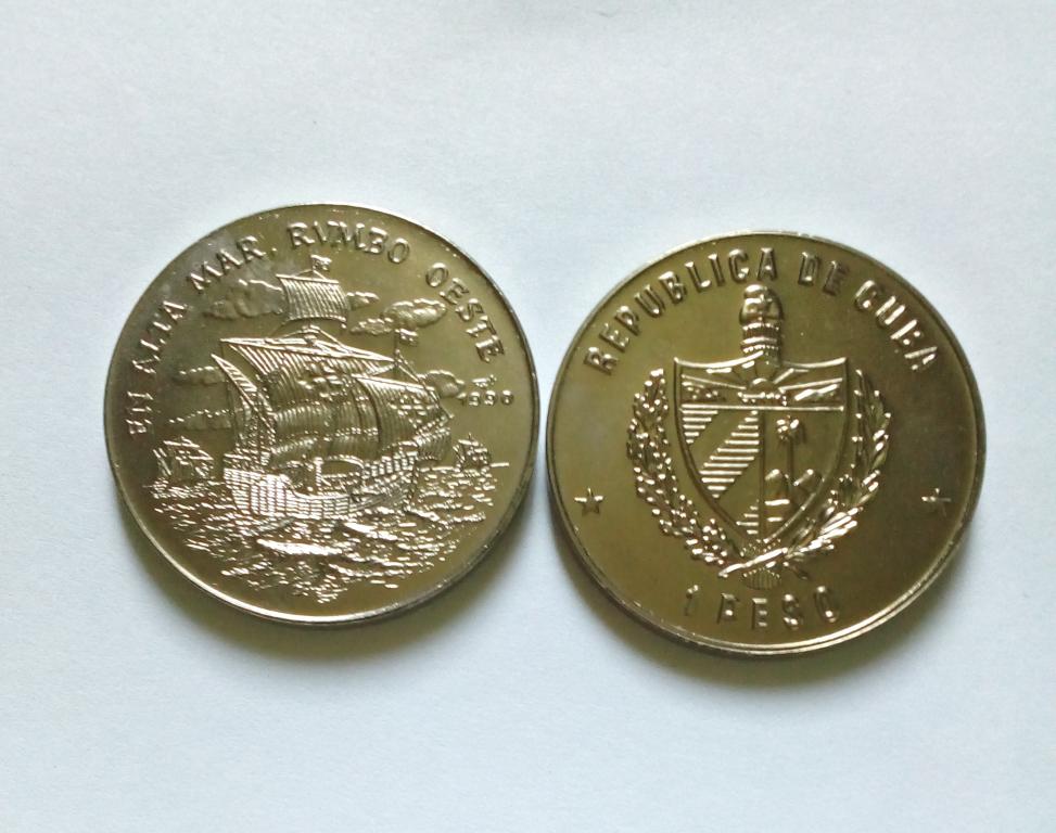 Куба 1 песо 1990 год UNC Парусник