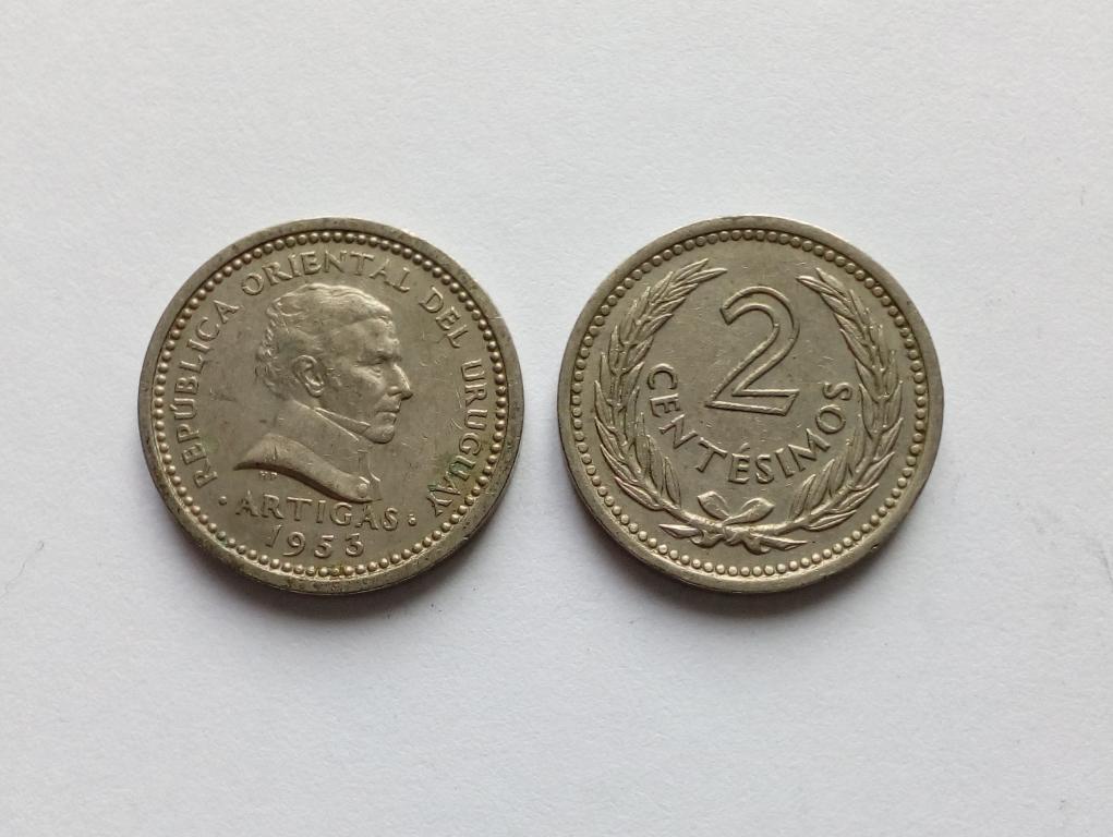 Уругвай 2 сентесимо 1953 год