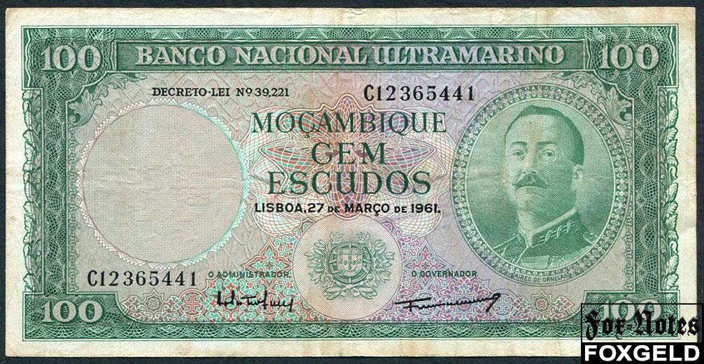 Мозамбик 100 эскудо 1961 В/з герб. P:109a C12365441