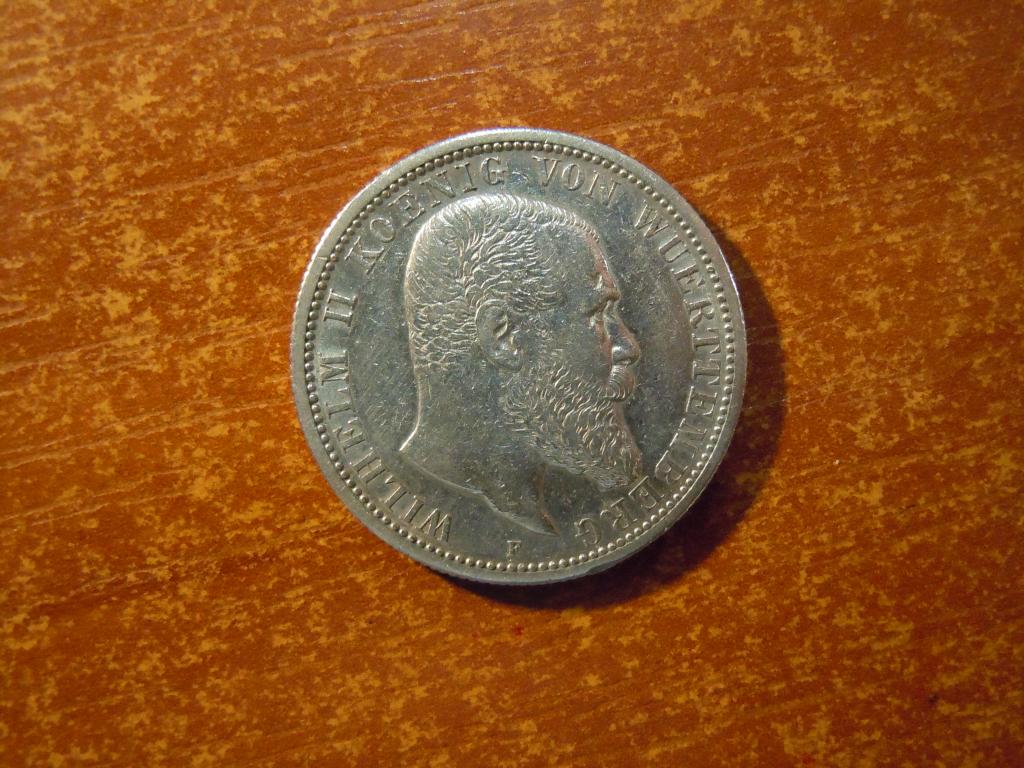 2 марки 1907г(F) Вюртемберг, Германия, 11,06гр, серебро