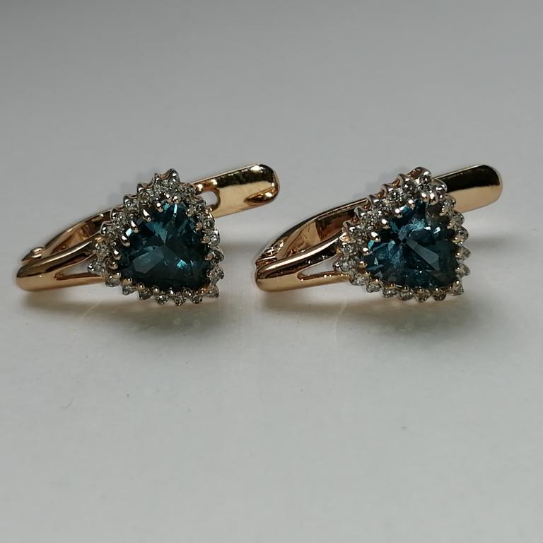 Стильные серьги золото 585 проба  природные бриллианты и  топазы.