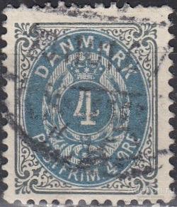1875г., Дания, стандарт, зуб. 12,5, 4 ore(Mi 23IIYB), гаш