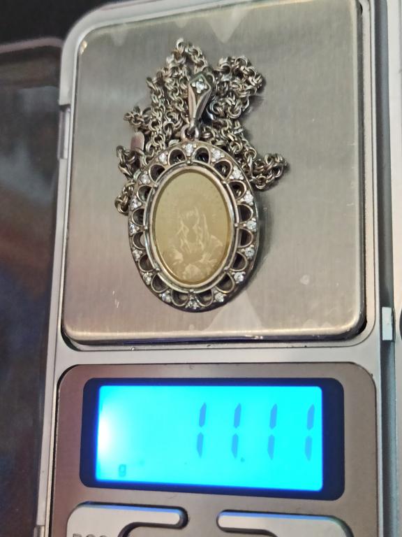 Нательная икона " Умиление " подвеска на цепочке серебро 925 фианиты камни 11.11 грамм