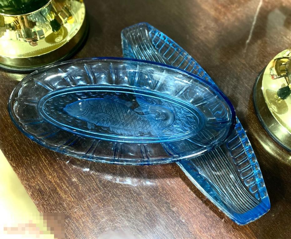 Селедочницы 2 шт СССР кобальтовое цветное стекло