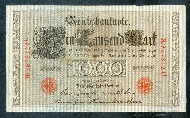 Германия 1000 марок 1910 красные печати