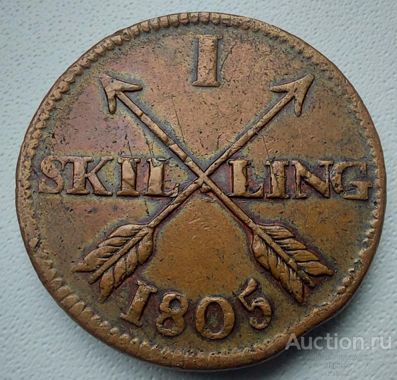 Швеция 1 скиллинг 1805 Густав IV Адольф , отличный сохран , Краузе 220 S