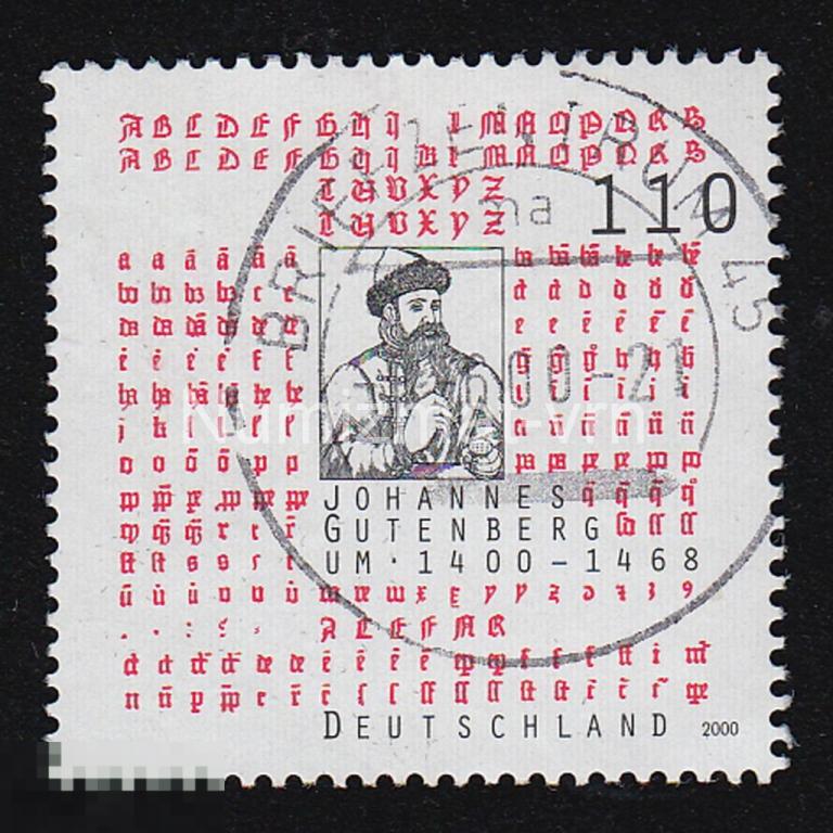 Марка Германия. 2000 г. Немецкая азбука. Правописание. Немецкие буквы. Зарождение письменности.