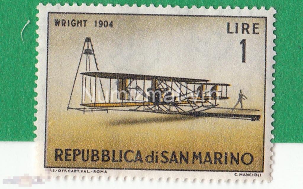 Марка Сан-Марино 1970 г. 1904 Wright Flyer Первые самолеты. Авиация. Редкость!!!