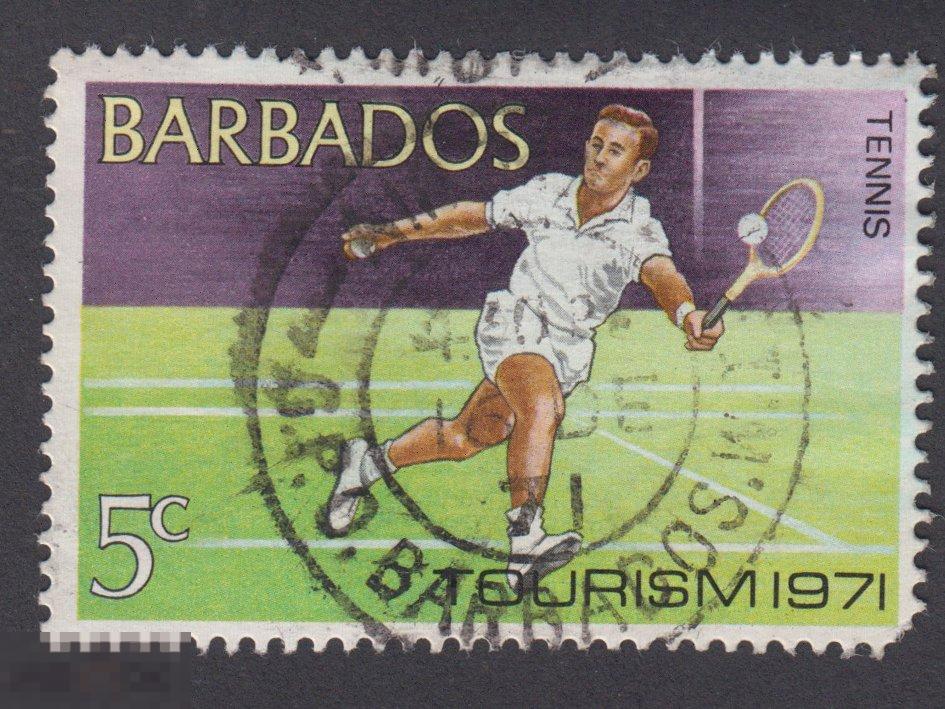 Марка Барбадос 1971 год. Большой теннис Соревнования по большому теннису. спорт