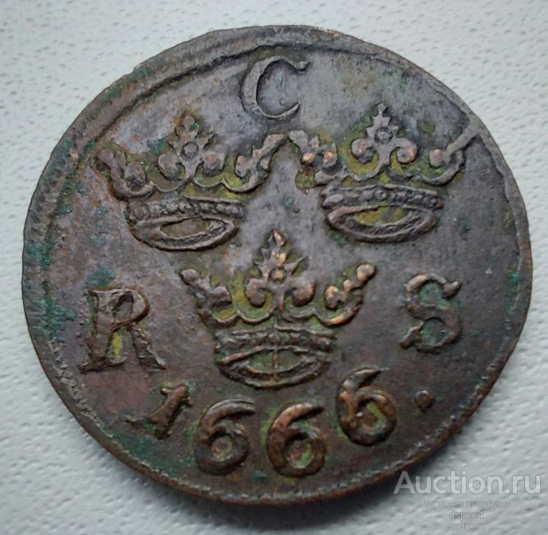 Швеция 1/6 эре 1666 Карл XI UNC отличная