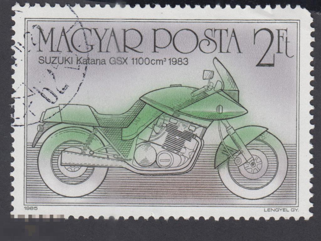 Марка Венгрия 1985 год. Suzuki Katana GSX1100 1983 года. Мотоцикл Гоночные. Автомобили. Машины