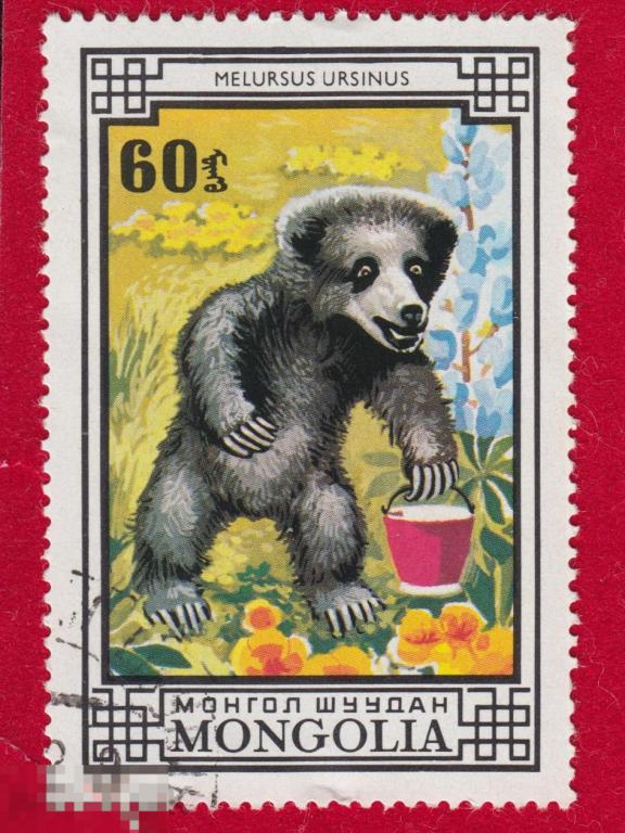 Марка Монголия 1974 год. Медведь Губач Русский медведь. Медведи. Животные России Редкость!