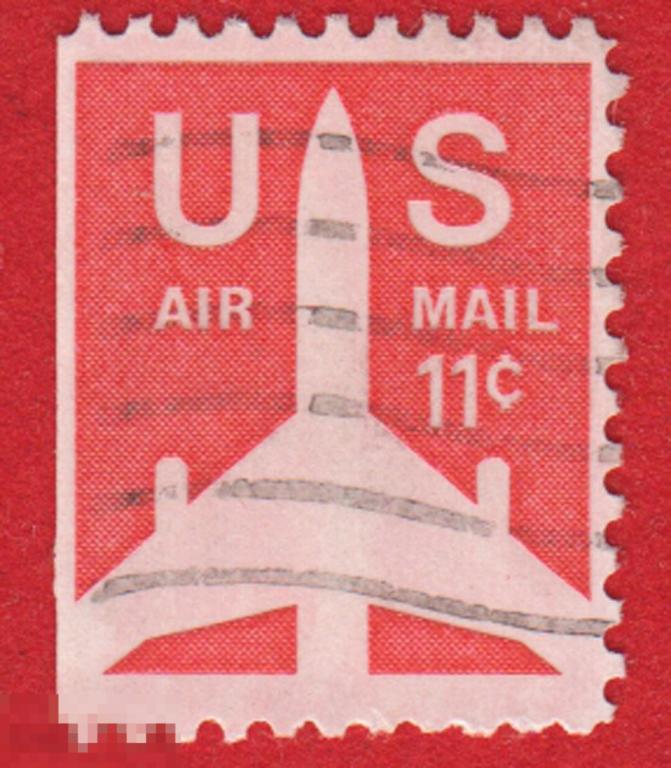 Марка США 1970 год. Авиапочта США. Самолет. Звезды США.  Экспресс почта. редкость!
