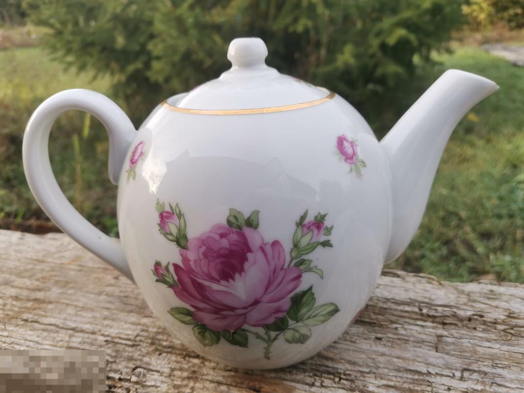 Чайник заварочный Роза Чехословакия Фарфор Позолота 1 литр