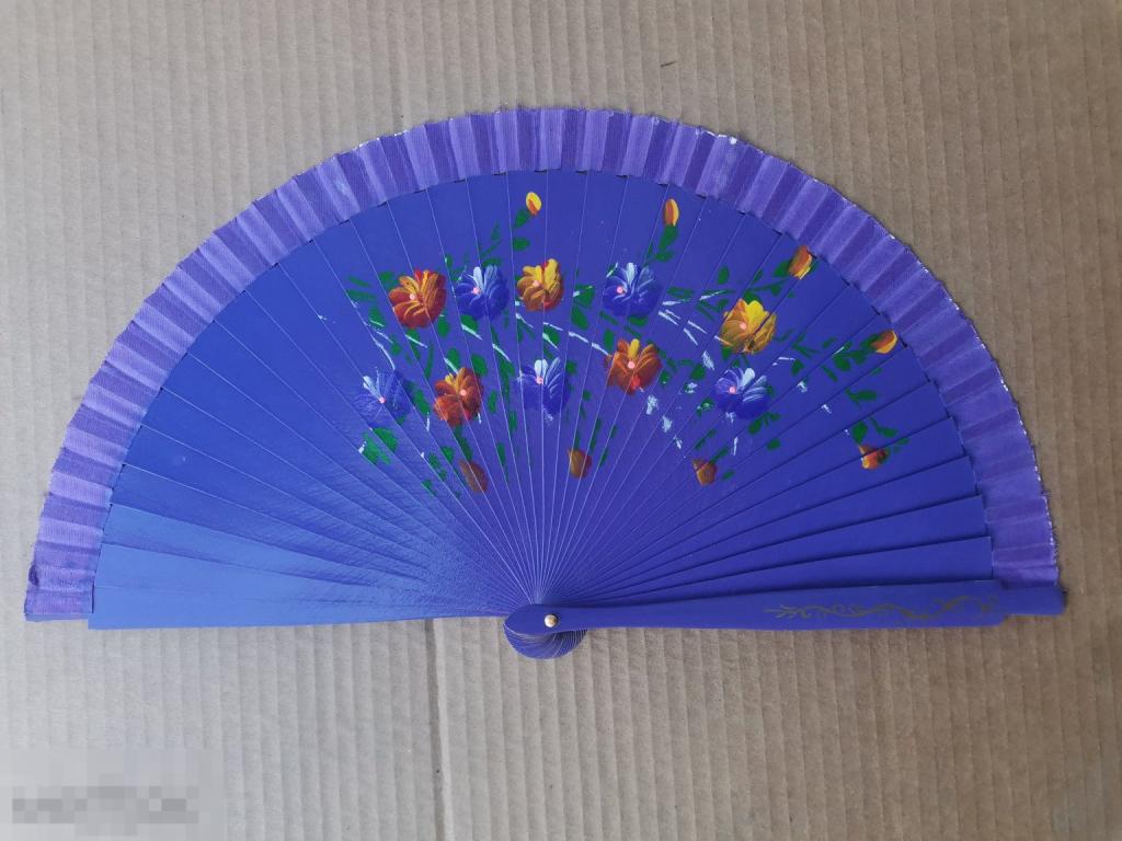 Веер дерево ткань ручная роспись винтаж