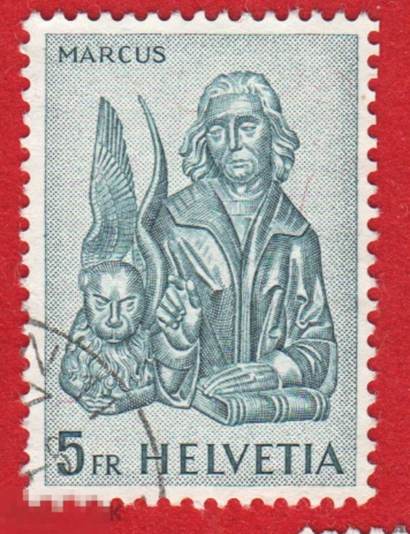 Марка Швейцария 1961 год. Апостолы евангелисты. Православие. Вера. Католицизм.