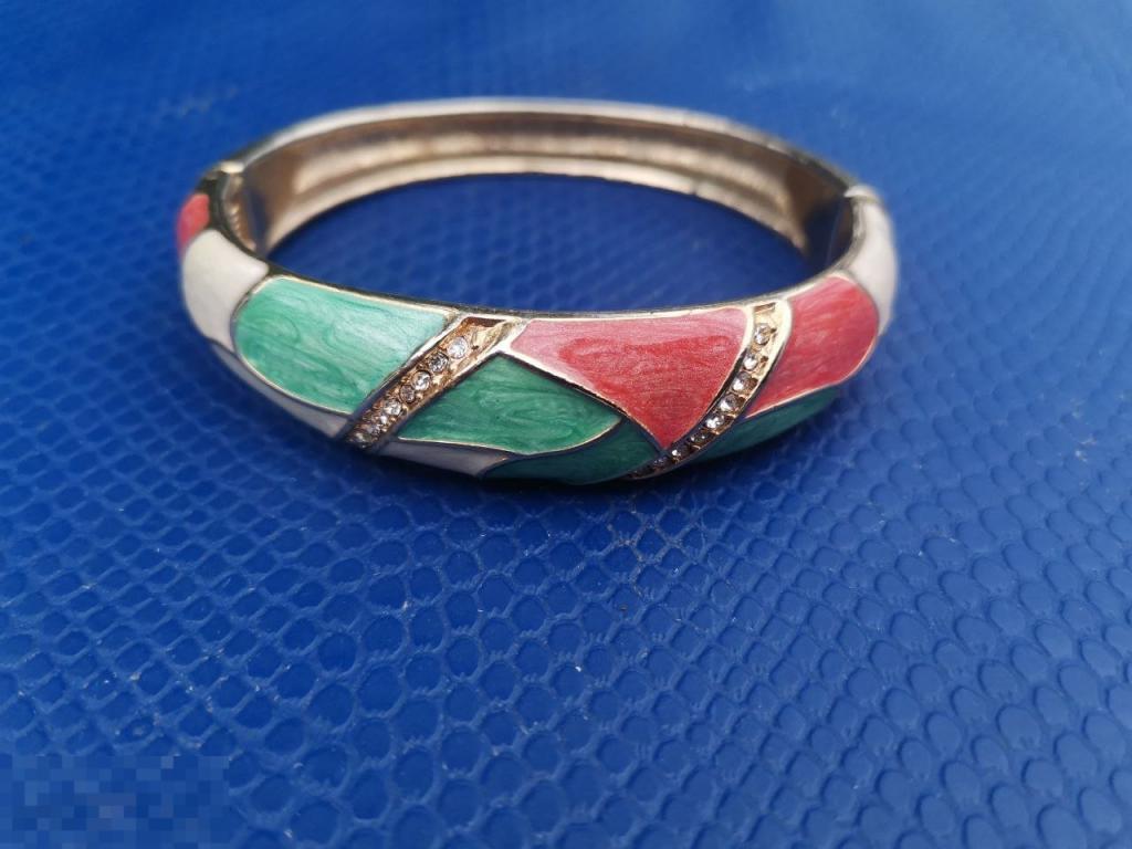 Браслет Эмаль Камни Пружинный Латунь Винтаж Бижутерия СССР