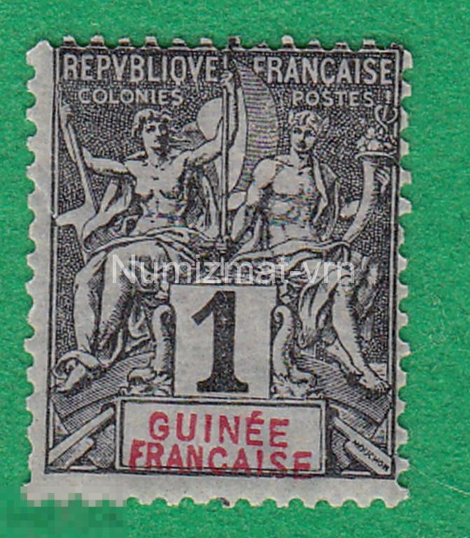 Марка Французская Гвинея 1944 г. Последний выпуск. Редкая марка. Французские колонии. 1 франк