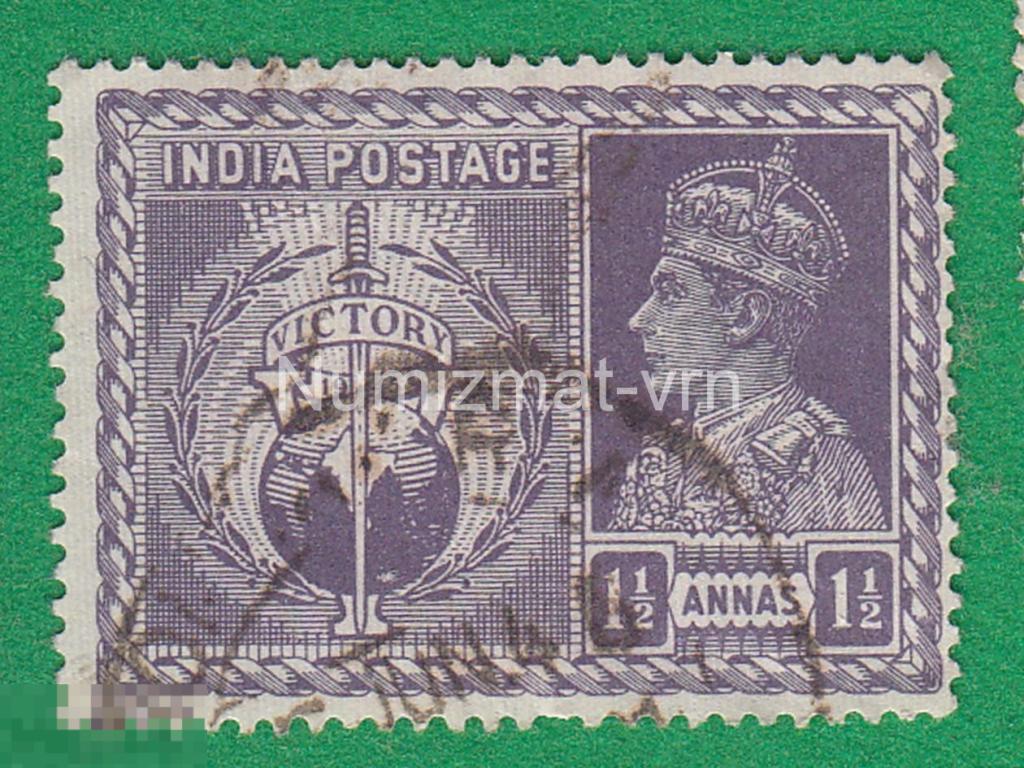 Марка Индия 1945 г. Окончание ВОВ. 2 Мировая Война. Победа. Редкая марка.