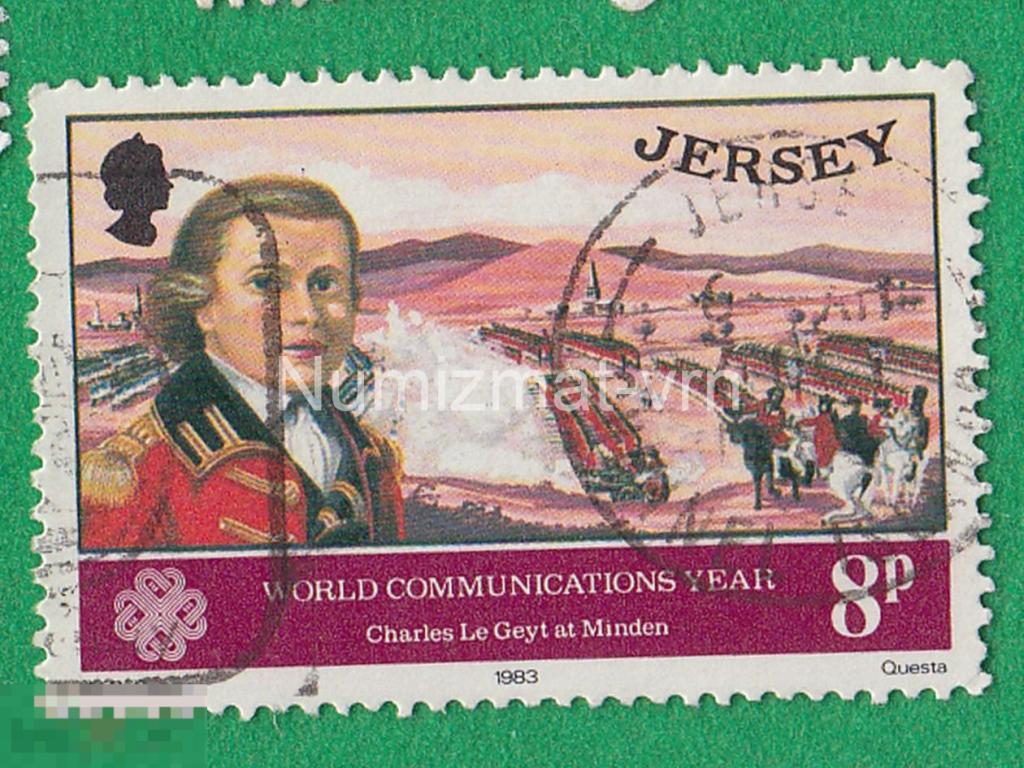 Марка Джерси 1983 г. Год международных коммуникаций. Связи стран. Герои войны