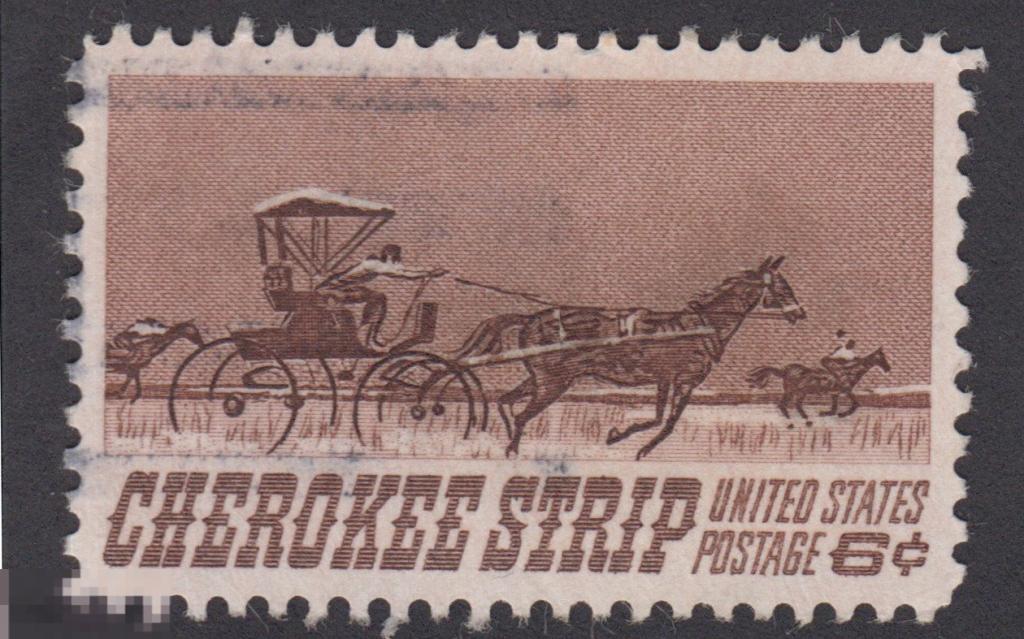 Марка США 1968 год. Гонки для фермеров на Чероки-Стрип, 1893 год Редкая!