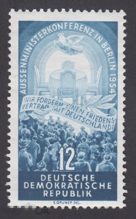 Марка ГДР 1954 год. Берлинская конференция Конференция ООН Мир голуби мира