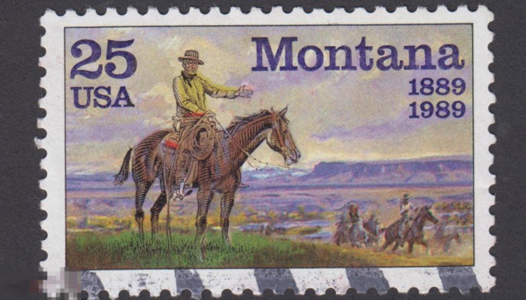 Марка США 1989 год. Столетие образования штата Монтана  История США. Штаты