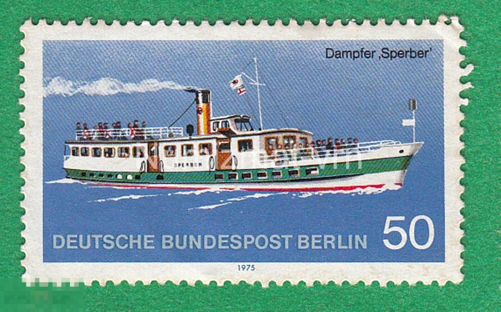 Марка ГДР 1975 г.  Пароход Sperber Флот Ледоколы Морской транспорт Парусник