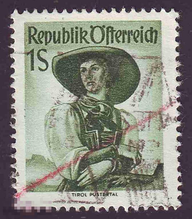 Марка Австрия 1948 год. Женское платье Национальная одежда Тироль Пустерталь Национальное творчество