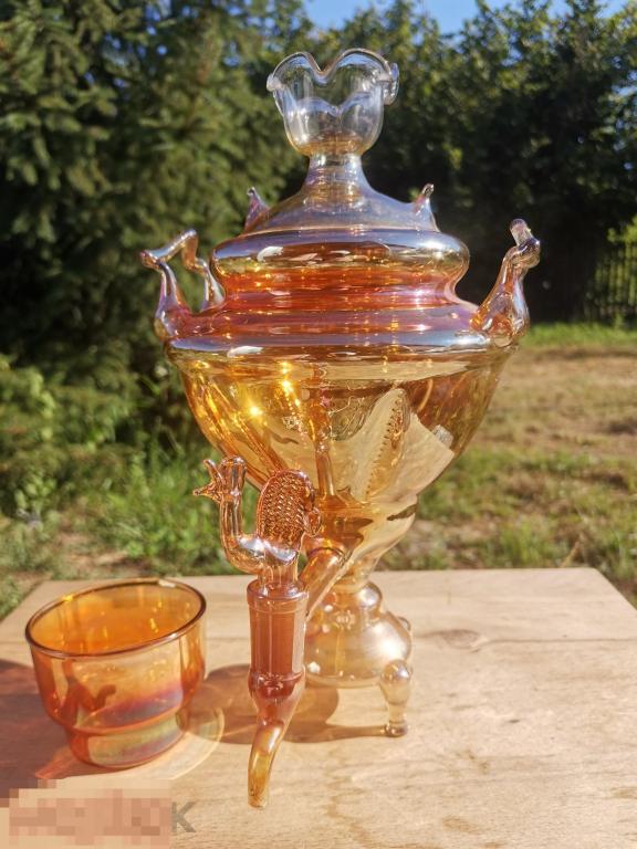 Самовар Цветное Выдувное Стекло и стаканчик, Ручная работа СССР