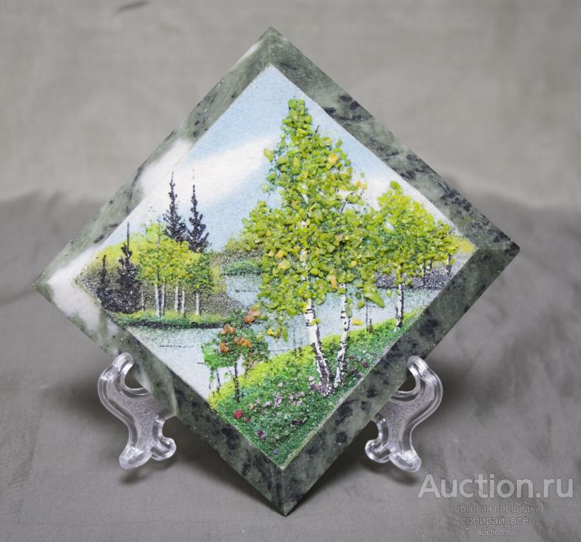 Панно малое Лес, каменная крошка, размер 10х10 см, с подвесом  (8)