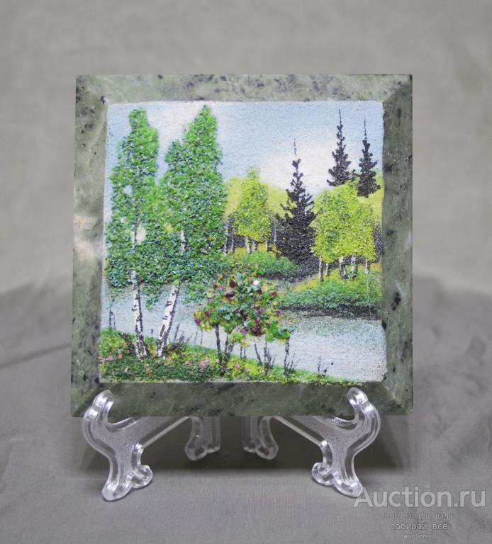 Панно малое Лес, каменная крошка, размер 10х10 см, с подвесом  (6)