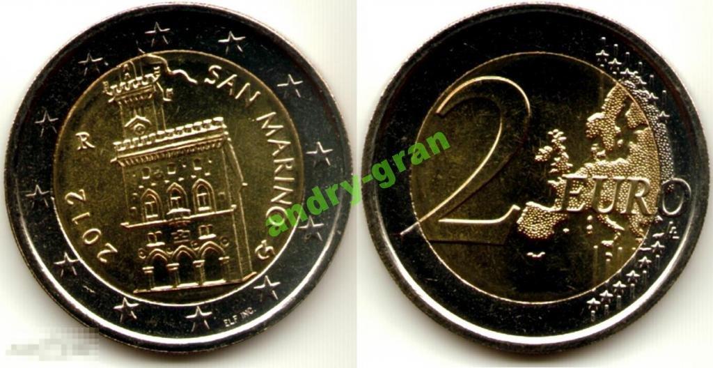0160 Сан Марино 2 Евро 2012 Гос.Дворец UNC