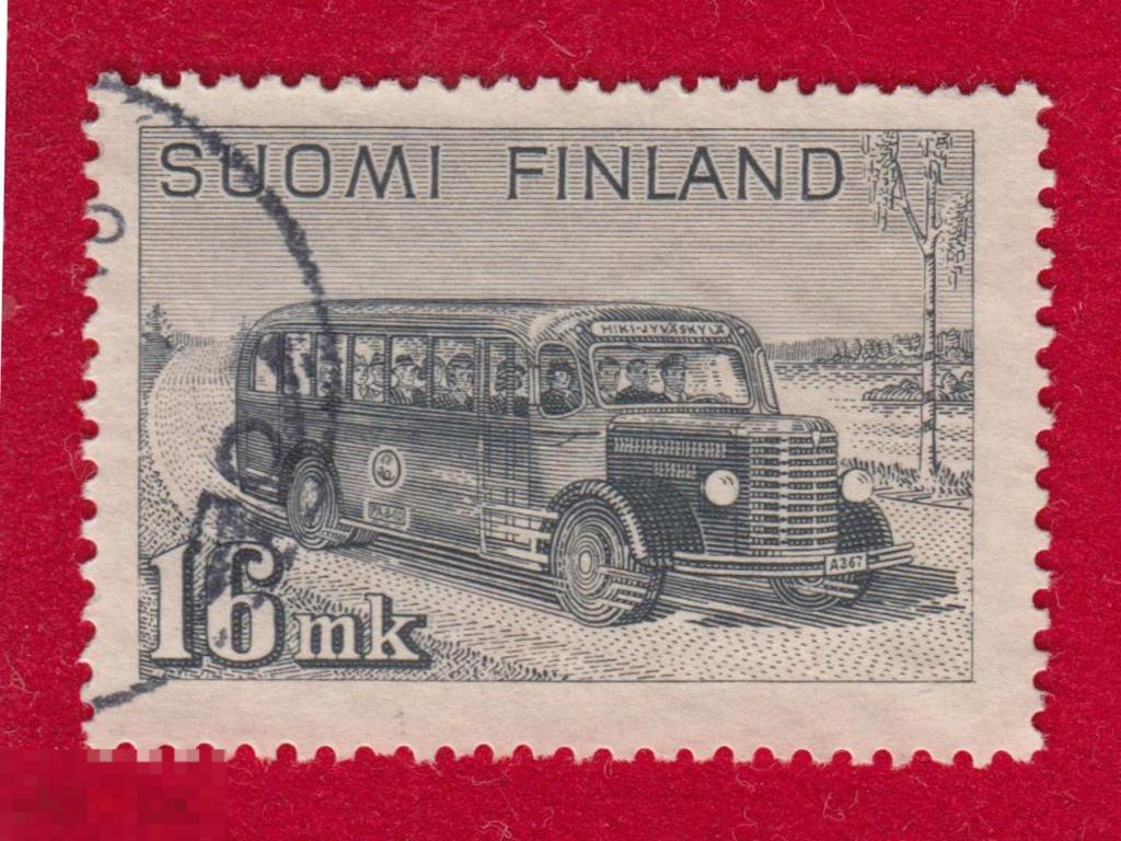 Марка Финляндия 1966 год. Автобус. Автобусы мира. Легенды Авто. Автомобили. Машины
