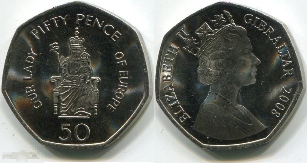 1101 Гибралтар 50 пенсов 2008 Е-II Our Lady of Europe UNC