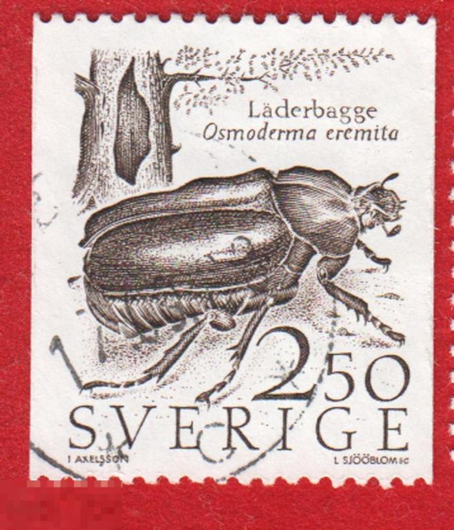 Марка Швеция 1986 год. Отшельник обыкновенный жук, принадлежащий к семейству пластинчатоусые. Жуки